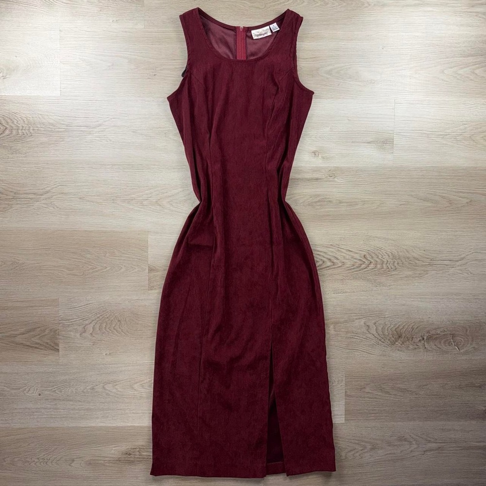 Worthington Faux Suede Sleeveless Midi Dress Split Hem Burgundy Red 10